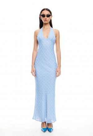 Lioness Carrie Halter Maxi Dress Light Blue | Israel-UEDKA6723