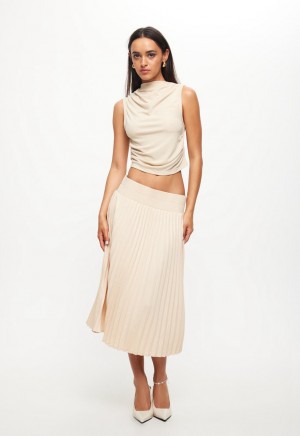 Lioness Sydney Pleat Skirt Beige | Israel-ASTCR8674