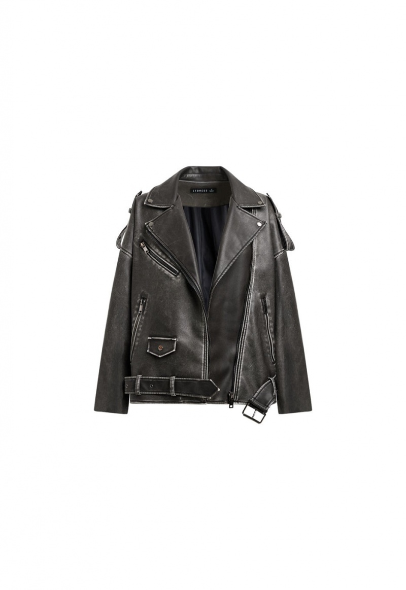 Lioness Ace Biker Leather Jacket Black | Israel-VKJIH6851