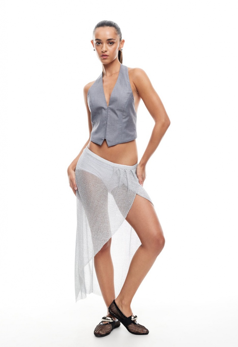 Lioness Almost Famous Midi Skirt Silver | Israel-KZEQF3298