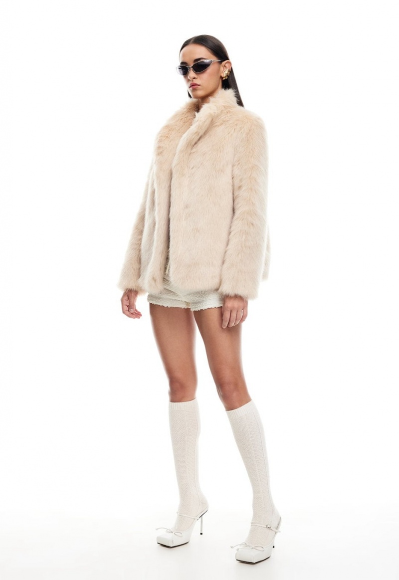 Lioness Bada Bing Faux Fur Coat Beige | Israel-WKADF4567