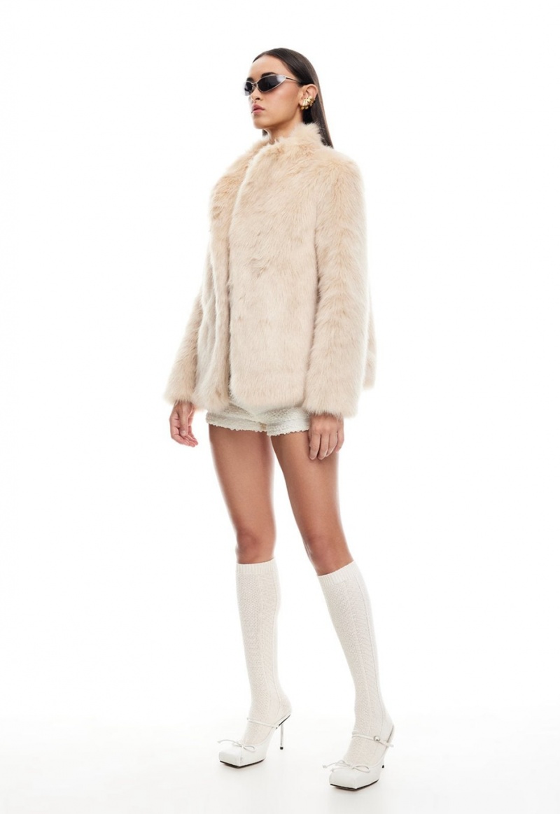 Lioness Bada Bing Faux Fur Coat Beige | Israel-WKADF4567