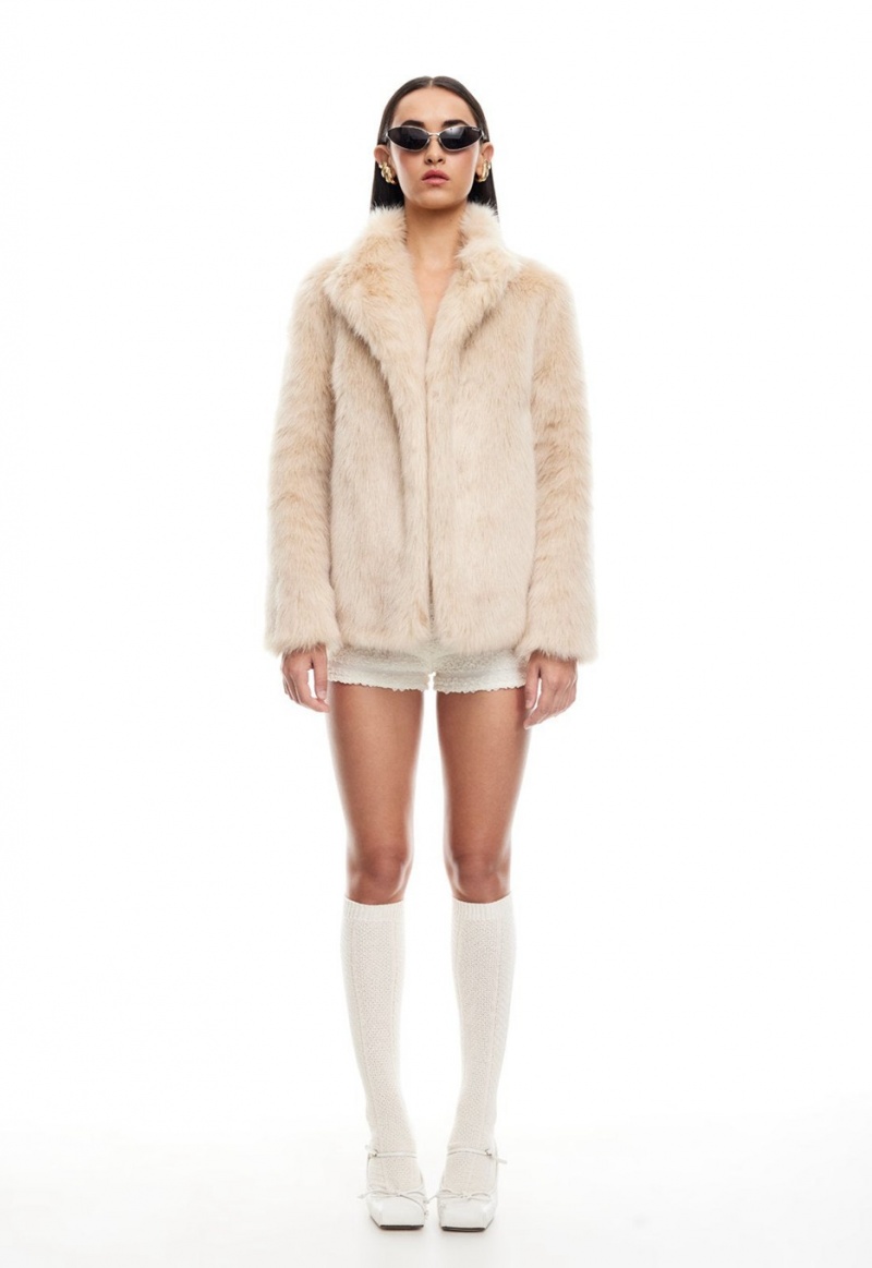 Lioness Bada Bing Faux Fur Coat Beige | Israel-WKADF4567