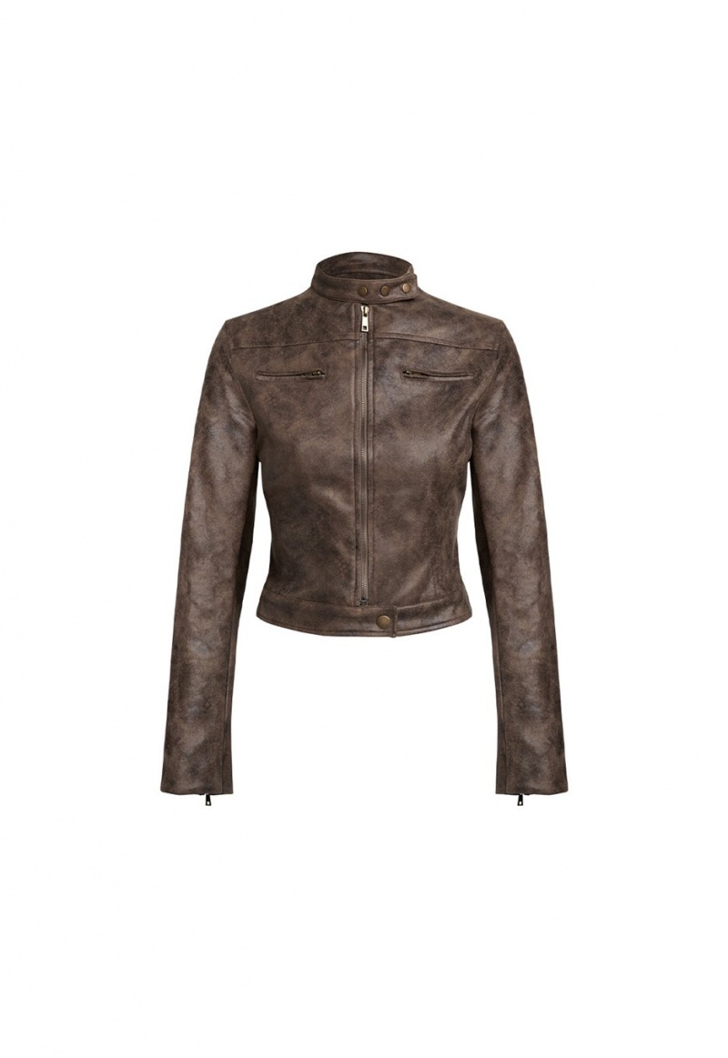 Lioness Bella Moto Leather Jacket Chocolate | Israel-LAVHY3278