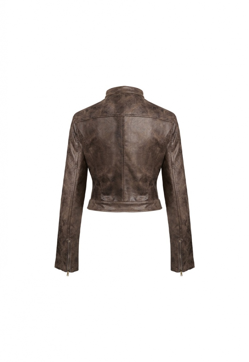 Lioness Bella Moto Leather Jacket Chocolate | Israel-LAVHY3278