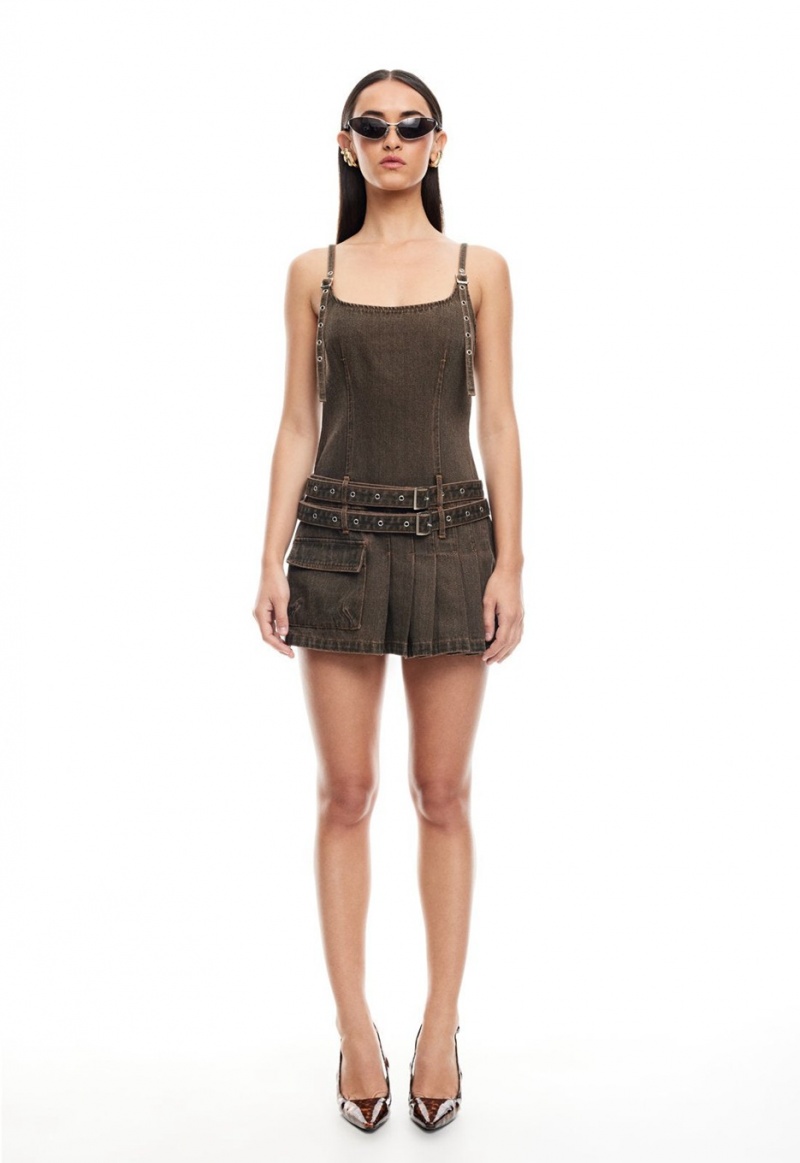 Lioness Biker Mini Dress Dark Brown | Israel-BESFG6810