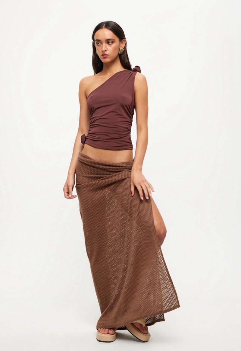 Lioness Ghauri Maxi Skirt Dark Brown | Israel-OSPGN9106