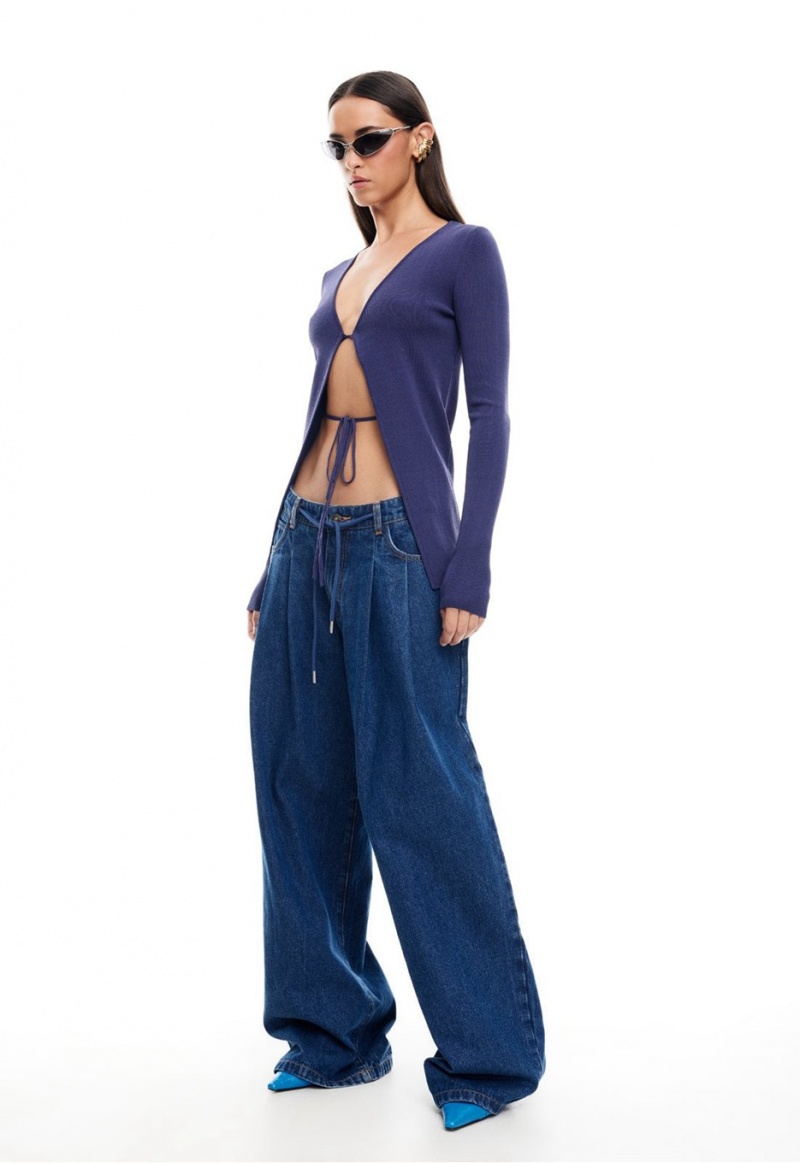 Lioness Slouched Tie Up Jeans Dark Blue | Israel-KBDXY4520